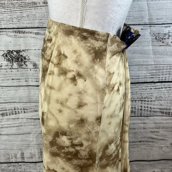 Moon River Skirt size Large Ivory Brown Mesh Sheer Midi Flared Stretch Modest - Picture 6 of 10